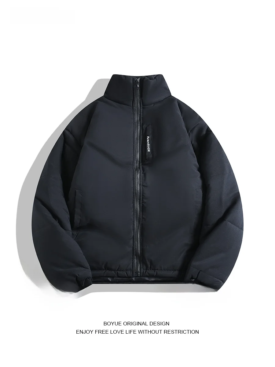 

Boyue Winter Thiened Breaoat Jaet Stand Collar Spor Casual Cottonwear ex Trendy Warmth Zipper Long Sve Pure Color