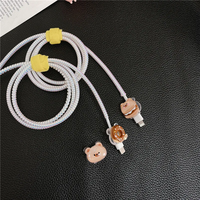 Brown Bear Cable Protector Cartoon Charger Protector Cable Winder Organizer Cute Data Line Cord Protective Cover For iPhone