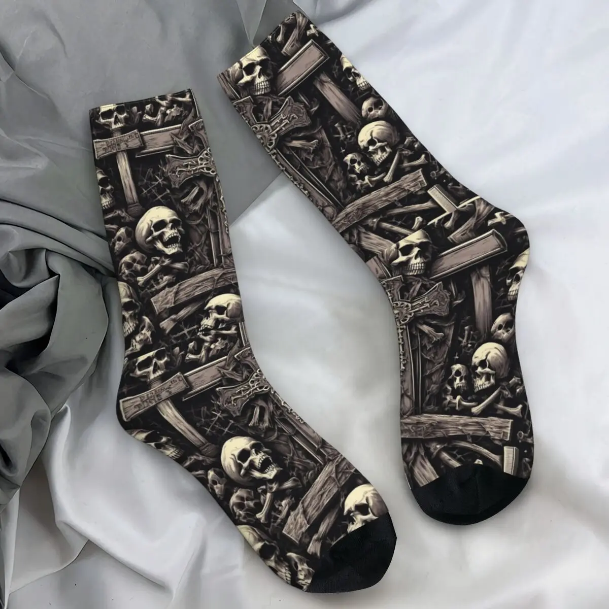 Dark Skull Cross Gothic Art Socks Gothic Stockings Autumn Anti Slip Men's Socks Medium Soft Design Outdoor Socks