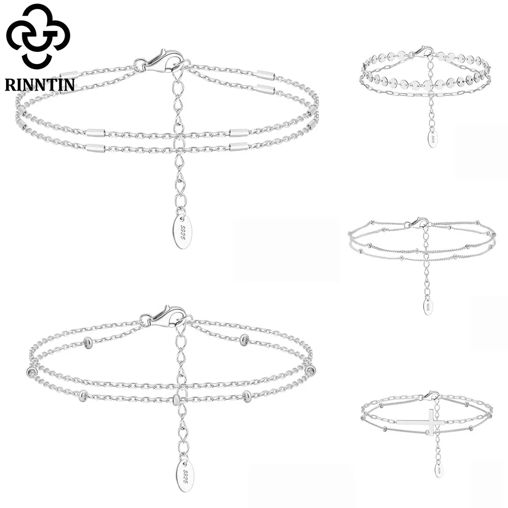 Rinntin 925 Sterling Silver Double-layer Bracelet For Women Sweet Temperament Jewelry Fashion Girlfriend Gift New Dropship SB201