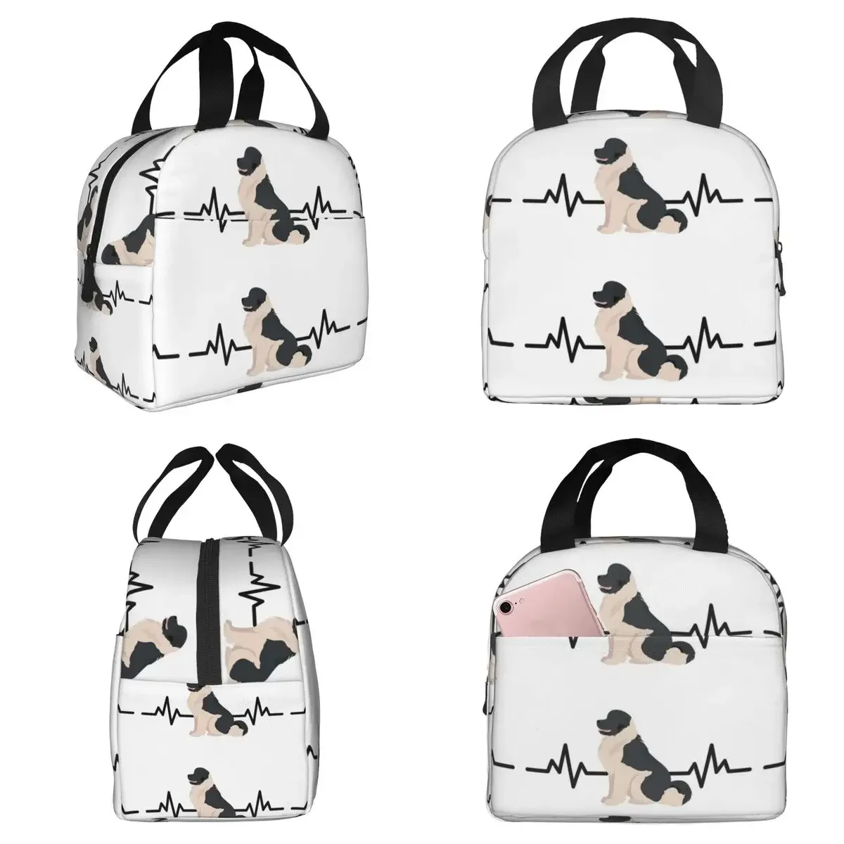 

Newfoundland Dog Heartbeat Insulated Lunch Bag for Women Office Cooler Thermal Food Box Tote Portable Lunch Boxes Container
