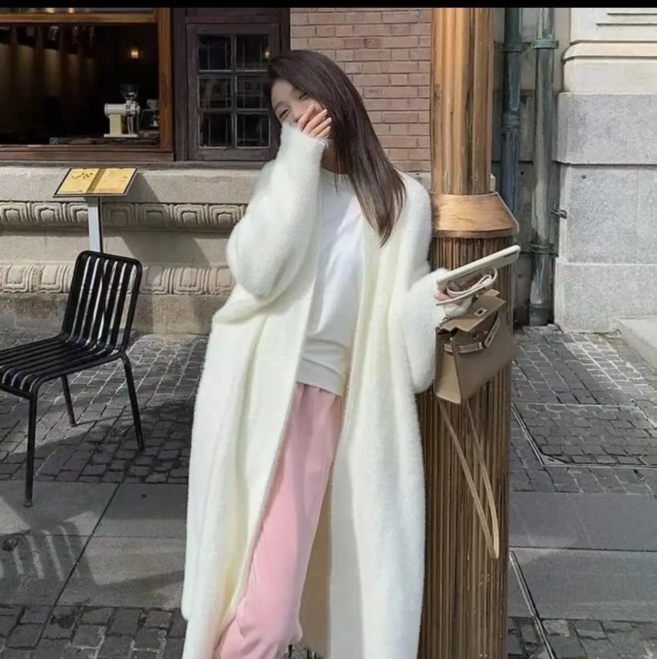 2024 winter Long Cardigan for Women Clothes Knitted Fluffy long sleeve Cashmere Sweater Coat Forean Fashion Warm Jacket