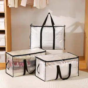 Large PP Woven Tote Transparent Moving Storage Bags with Zipper Waterproof Garment Bag for Clothes & Bedding |〔2025E〕