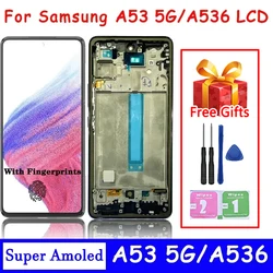 Super AMOLED A536 Display For Samsung A53 5G A536B A536U LCD Display Touch Screen With frame Fingerprint Digitizer Assembly