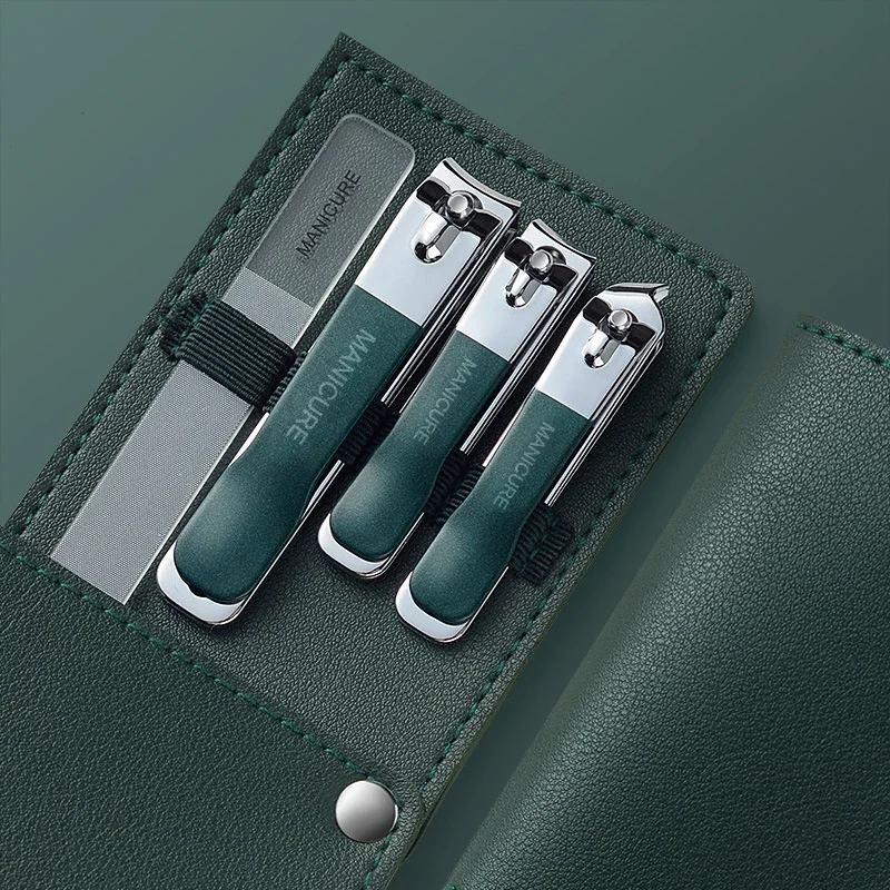 

New Nail Clippers Set 4 PCs with Rotating Leather Bag Professional Trimmer Pedicure Care Tools Manicure Set Home Care Gift