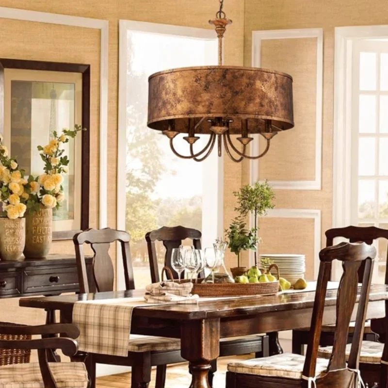 

2025 American Style Vintage Industrial Style Imitation Rust Gold Brown Iron Red Mottled Cracks Living Room Dining Pendant Light