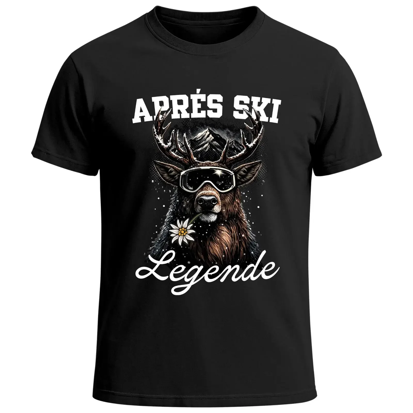 MoonWorks Men's T Shirt Aprés Ski Legend Stag with Goggles Party Fun Print Men vintage Washed Stylish Casual Soft Comfortable