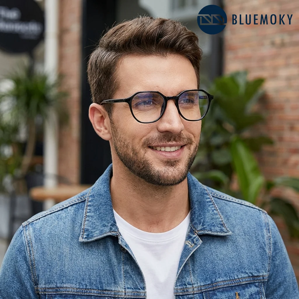 BLUEMOKY Handmade Acetate Round Prescription Glasses For Men Progressive Multifocal Optical Eyeglasses Blue Light Myopia Lenses