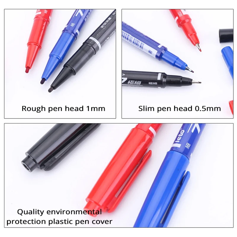 Permanent Marker Waterproof Double Tips Art Marker Pens Fine Line Black/Blue/Red Oily Ink Brush Pen Art Supplies Stationery