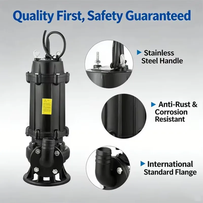 Heavy Duty Non-Clog WQ Submersible Sewage Pump-High Quality Solution For Slurry & Wastewater Treatment 5 HP Stainless Steel 304
