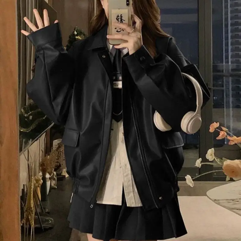 Chaqueta de Cuero Marrón Estilo Retro Americano para Mujer, Primavera-Otoño, Nueva, de Alta Gama, Estilo Motociclista, Chaque...