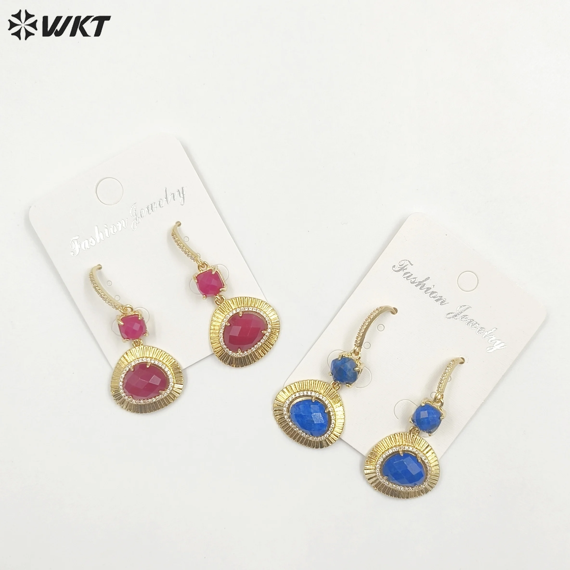 

WKT-E733 WKT 2023 Retro Dance Style Natual Gemstone Gold Plated Women Earrings Wedding Party Beautiful Trend New SALE