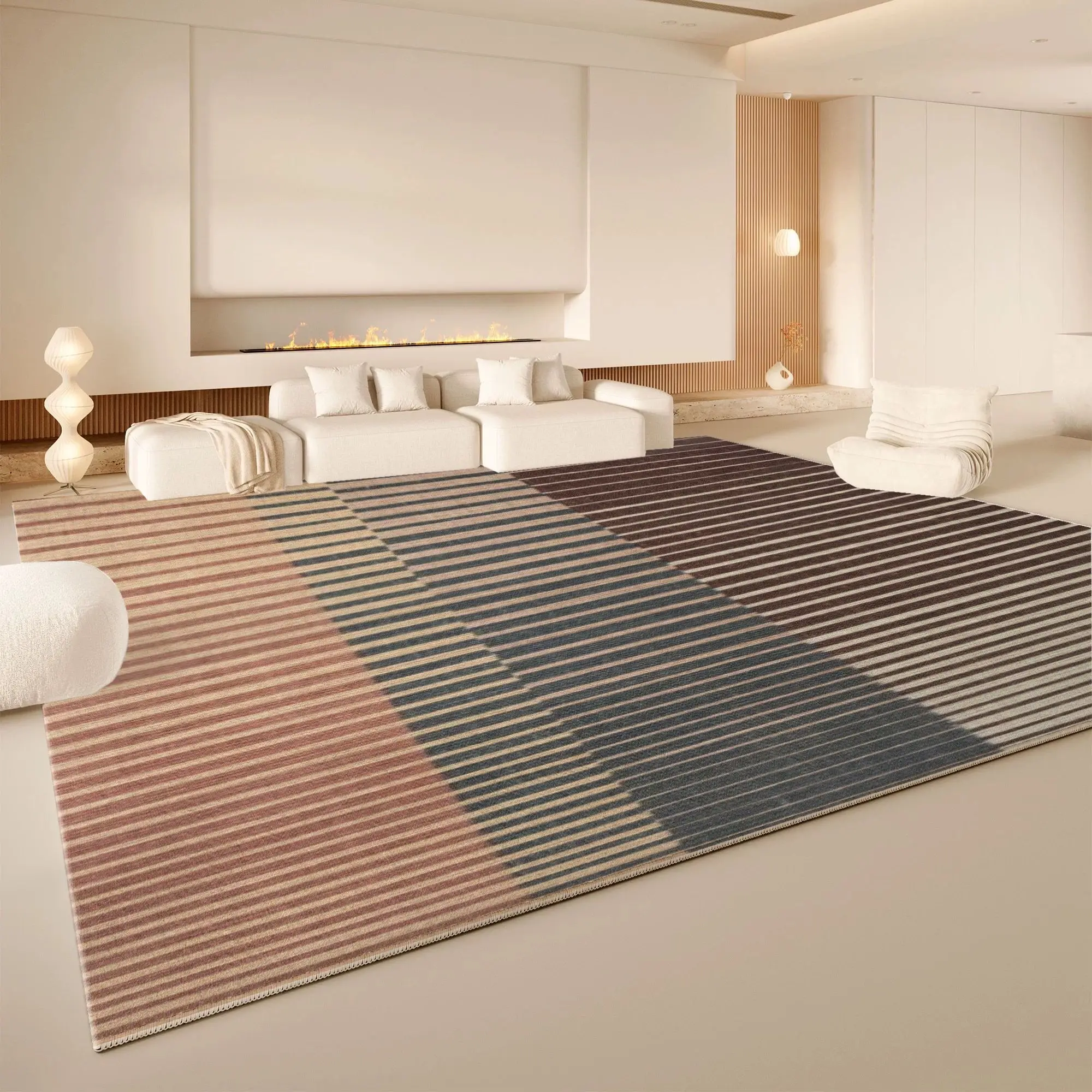 VIKAMA Mixed Color Stripe Area Rug Non Slip Washable Large Living Room Carpet Neutral Minimalist Modern Sofa Floor Rug
