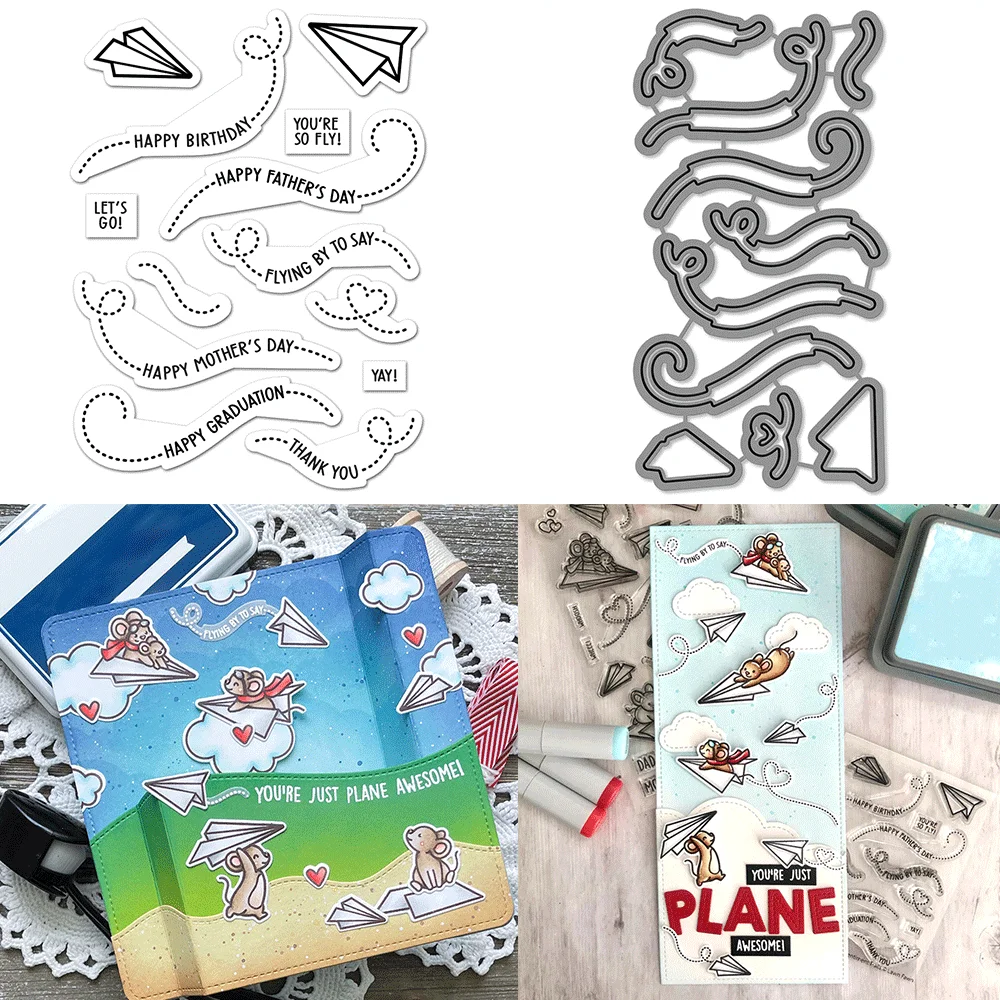 

Just Plane Awesome Sentiment Trails Bundles Clear Stamp And Metal Cutting Dies For DIY Craft Making Card Scrapbooking Decoration