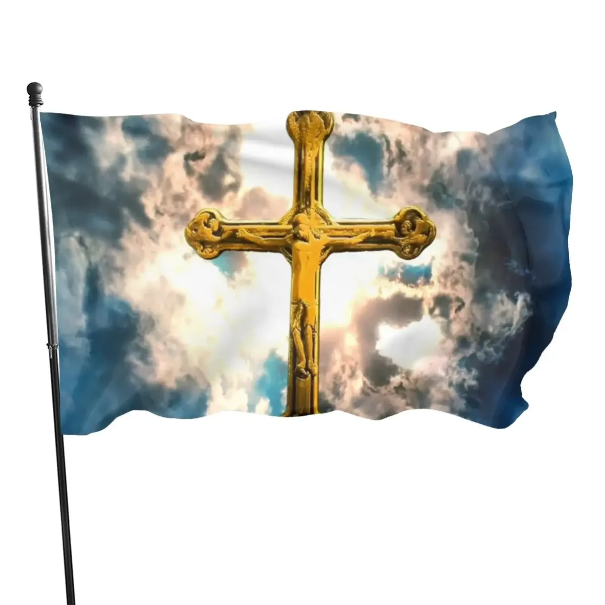 Decoration Flag of Jesus Cross Faith Christian Indoor and Outdoor Yard Lawn Patio Decor Room Brass Buttonhole for Women Men Gift