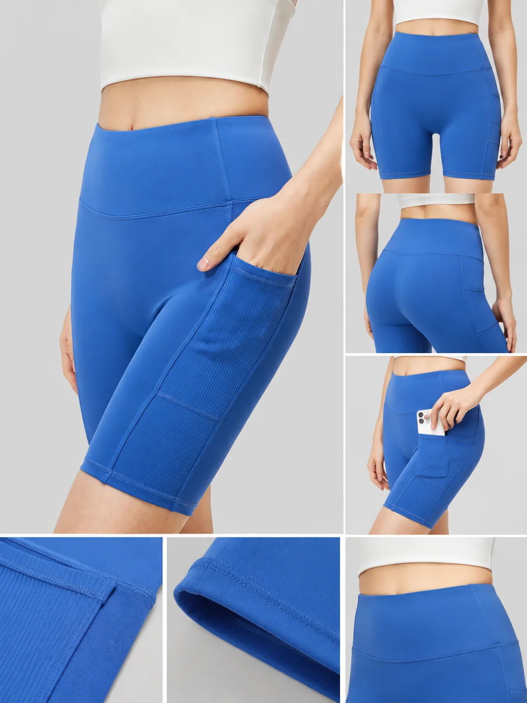 Women High Waist Yoga Shorts Pockets Butt Lift Tummy Control Running Gym Fitness Shorts
