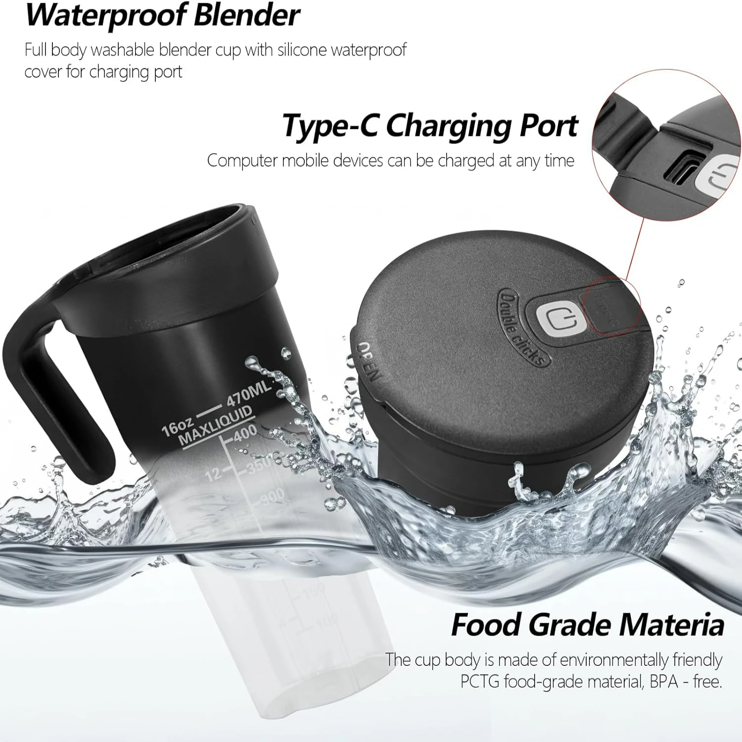 Мощный и компактный персональный блендер с USB-аккумулятором и 6 прочными лезвиями — идеальный мини-смузи-генератор для быстрого встряхивания и