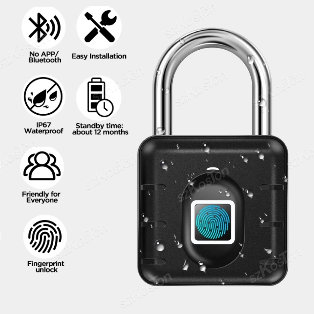 

Smart Fingerprint Padlock Waterproof Biometric Fingerprint Keyless Door Lock Anti-theft Security Padlock for House Luggage Lock