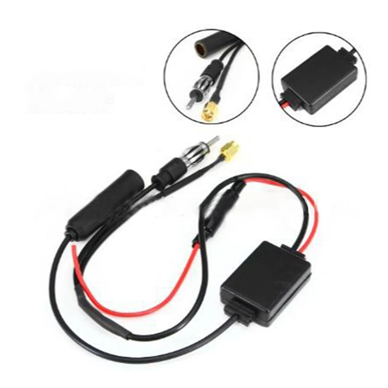 1Pc FM/AM DAB + Car Antenna Aerial Splitter Cable Adapter Radio Signal Amplifier Antenna Signal Booster 88-108MHz