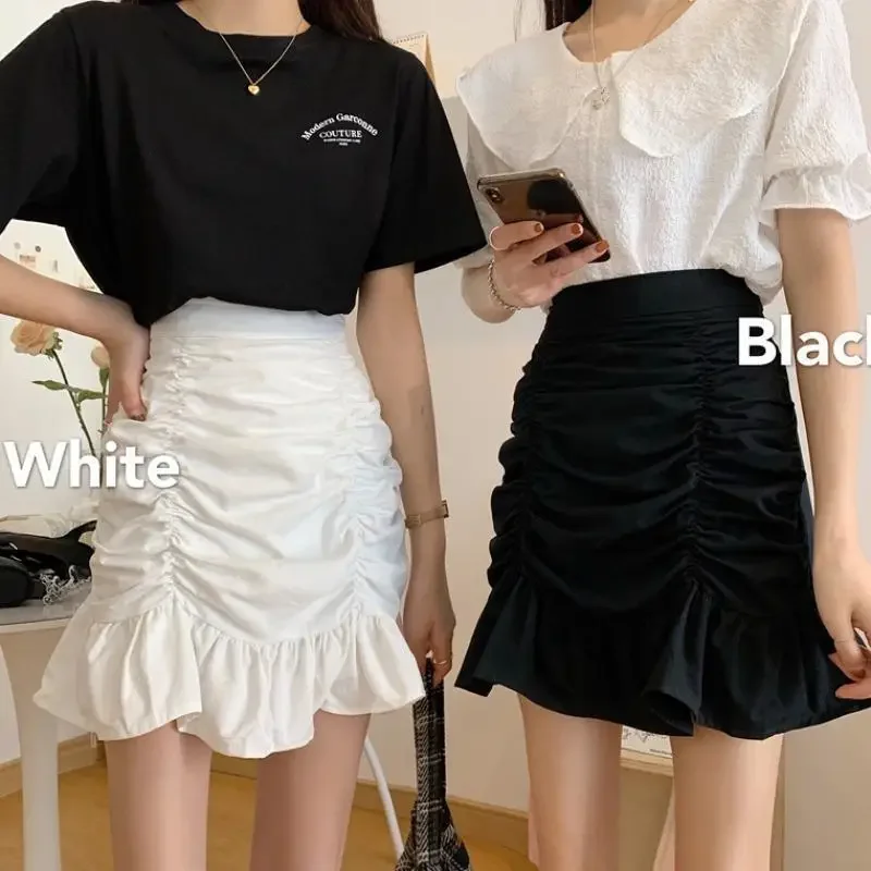 

Y2k Women Solid A-line Summer Mini Hem Ruffles New Chic Ruched All-match High Waist Hot Selling Lovely Girls Elegant Pantalon