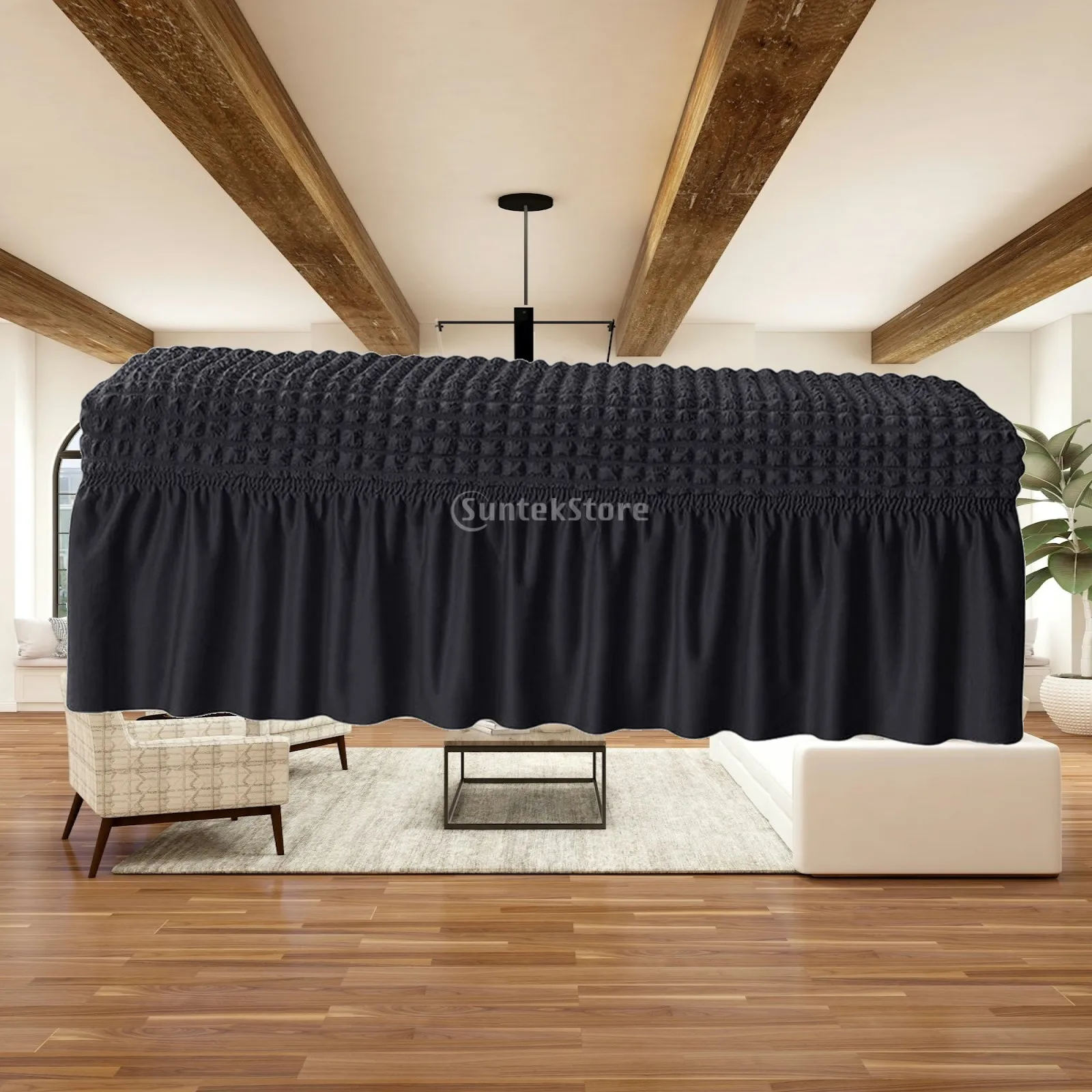 Long Bench Cover Dining Bench Protector Washable Seersucker Bench Cover Rectangle Long Chair Slipcover for Living Room Bedroom