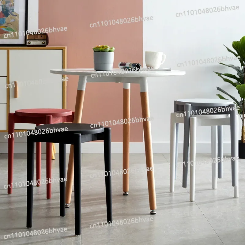 

Plastic Round Dining Stool Home Living Room Stackable High Stool Modern Simple Colorful Dining Table Chairbench
