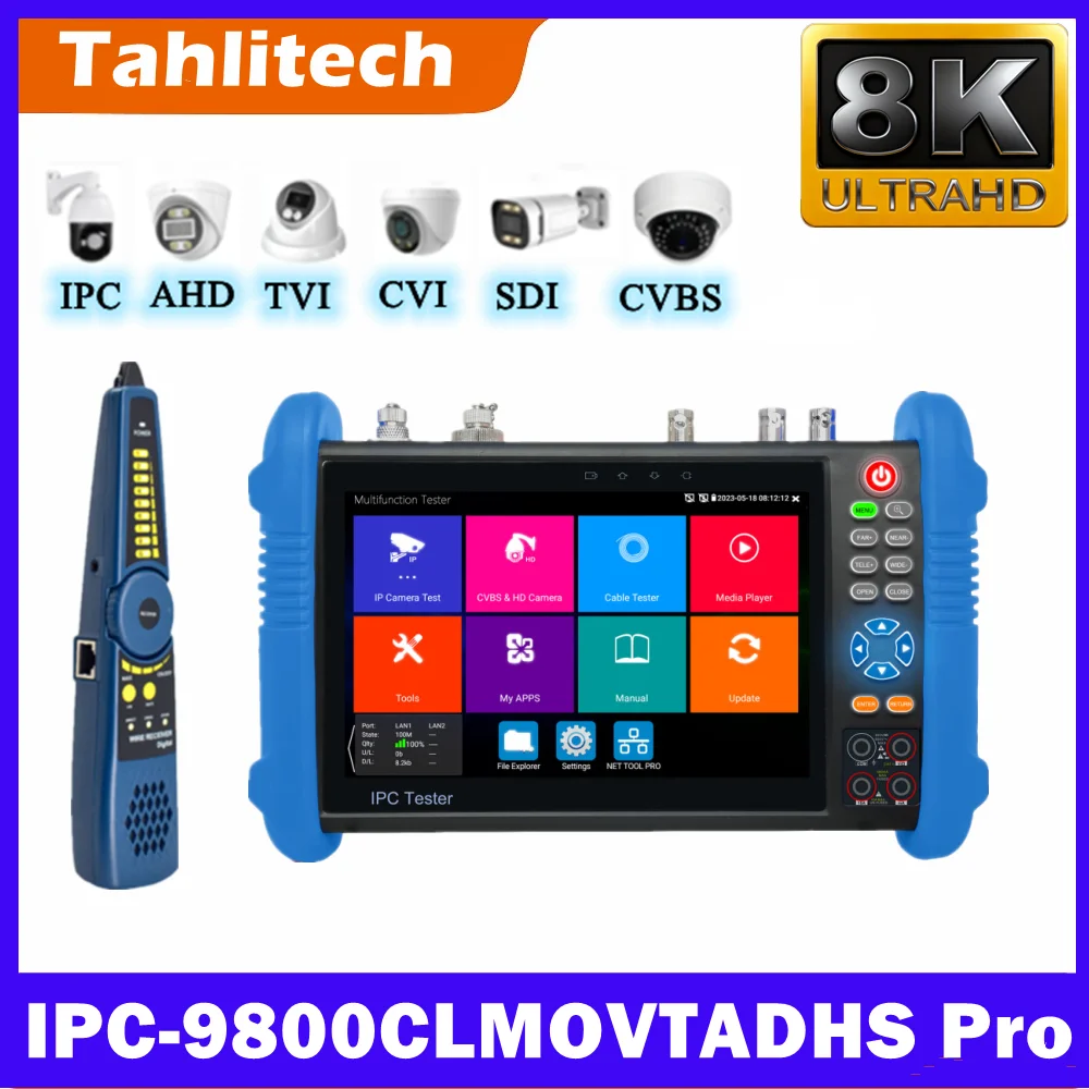 8K CCTV Tester IPC-9800CLMOVTADHS 8MP HD AHD TVI CVI SDI IP Tester 7-inch Touch Screen Monitor 8K Video Display Tester Monitor