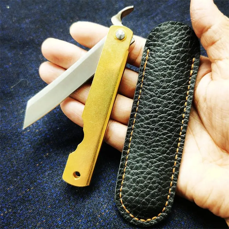 Higonokami Damascus Knife Brass Handle Utility Survival Knife Keychain Knives Camping Tool EDC Tactical Folding Pocket Knife