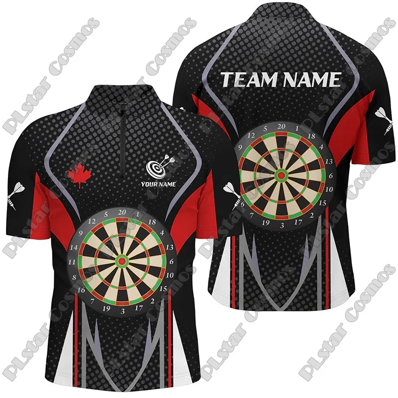 Personalized Name Dart Board Canadian Flag & American Flag 3D Printed Fashion Men Summer Zip Polo Shirt Dart Team Jerseys XKP16