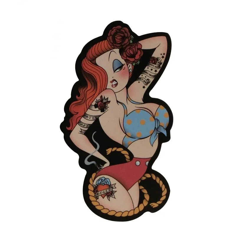 OFK Croix De Fer Malte PIN UP GIRL Biker BOBBER Sticker Funny Decal Vinyl Graphic Window Trunk Car Stickers 13cm x 12.6cm