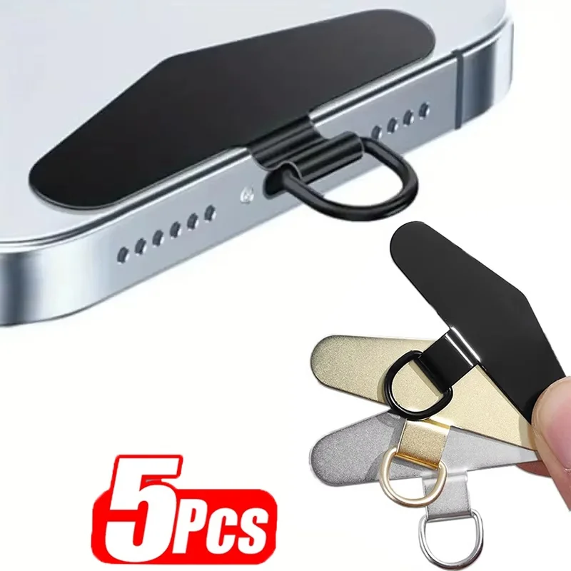 5pcs Ultra-thin Stainless Steel Metal Phone Lanyard Gasket Anti-lost Detachable Mobile Phone Rope Card Clip Phone Lanyard Patch