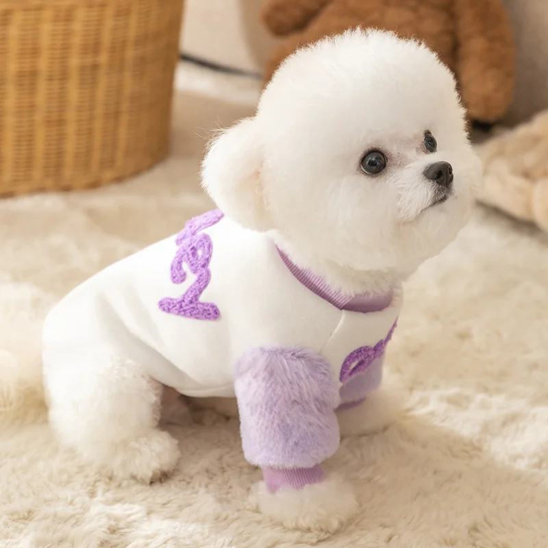 

English Embroidered Pet Sweater Small Dog Two legged Pullover Winter Teddy Warm Clothes Soft Dog Clothes Pet Supplies