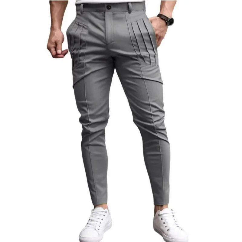 

Faionable Slim Fit Men's Color Casual Pants Youth ular Busin Casual Sle Nine Points Long Trousers