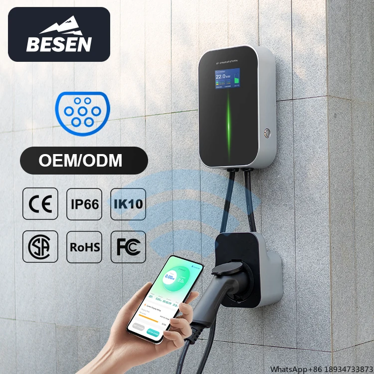 BESEN Clean Energy EV Car Charger Station 22kW 32A APP Smartphone Android and iOS System EV Charger with Type 2 Cable