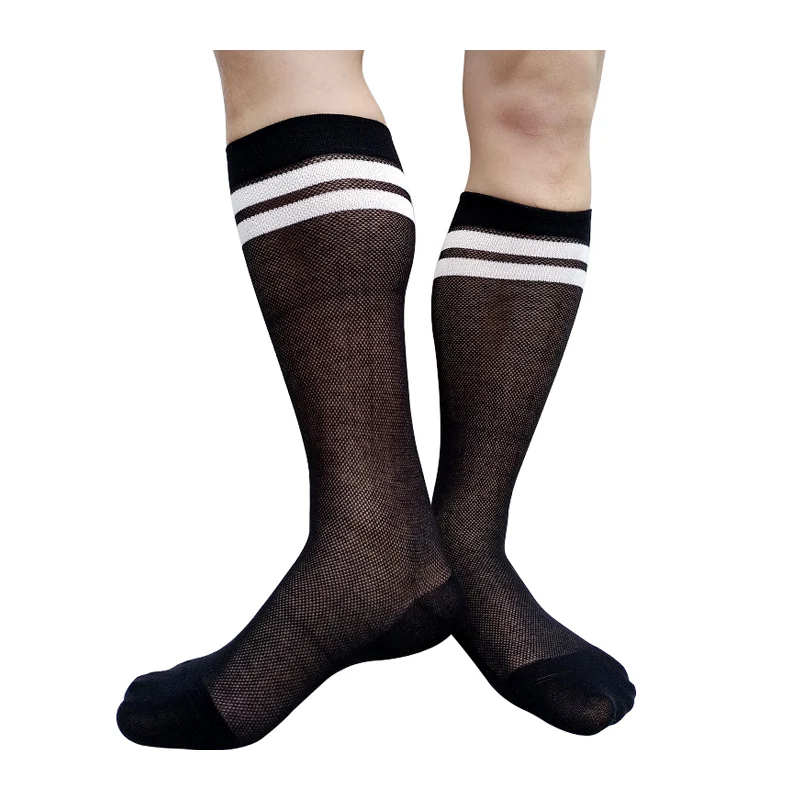 See Through Mens Formal Socks Fashion Breathable Sexy Stocking Solid Color Dress Suit Male Long Tube Socks Lingerie