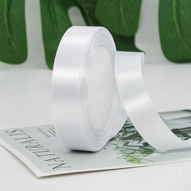 25 Yards White Double Face Satin Ribbon Wholesale Gift Wrapping DIY Christmas Ribbons Home decor Gift Flowers Hair Accessory