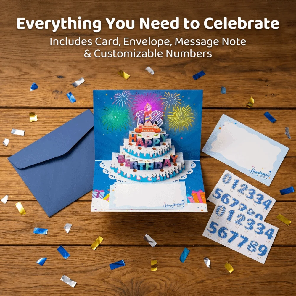 Pop Up 3D Music Light Birthday Cards Creative Smart Sensor Happy Birthday Greeting Card Automatic Opening Hollow