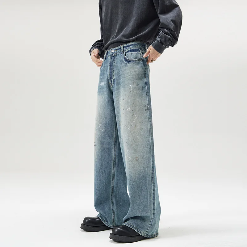 Men's Baggy Vintage Jeans Loose Fit Denim Pants with Stripes on The Side Relaxed Skateboard Denim