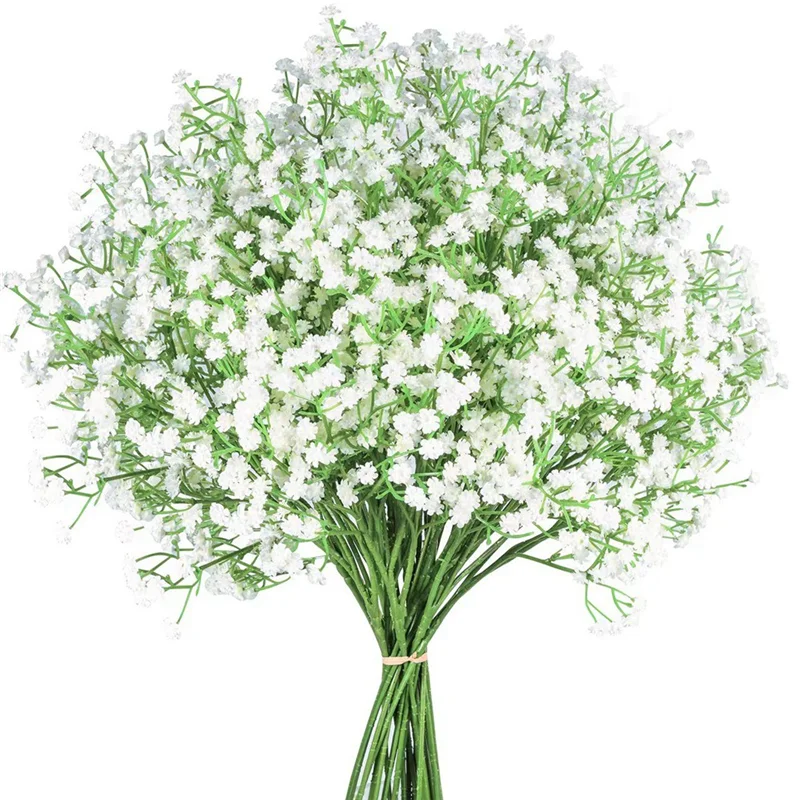 12Pcs Baby Breath Gypsophila Artificial Plants Wedding Party Decoration Real Touch Flowers DIY Home Garden(White)