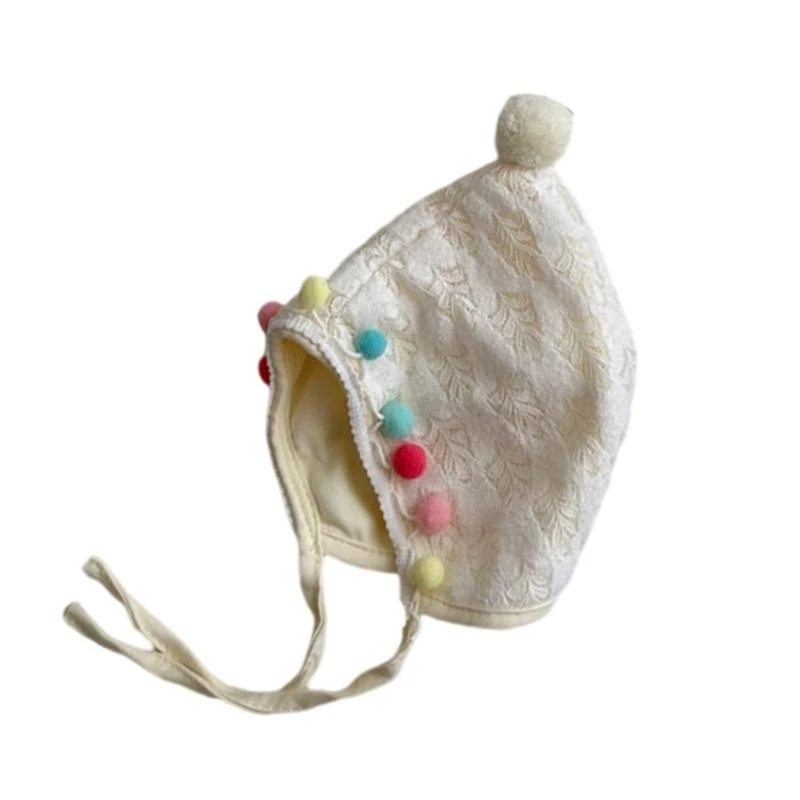 

J15U Toddlers Ear Protections Hat Fashionable Baby Bonnet Lovely Infants Earflap Fetal Caps with Chin Ties for Small Girls