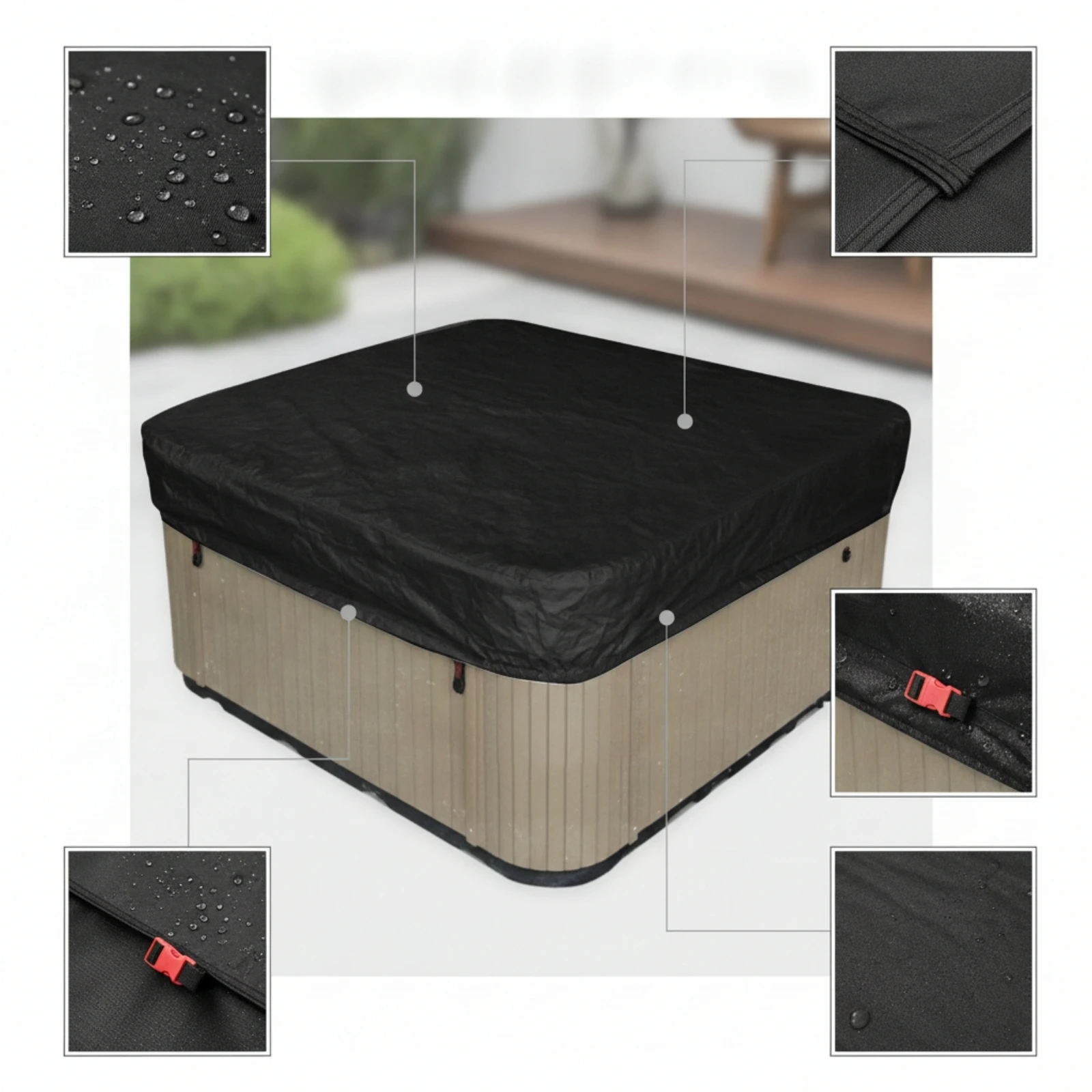 Square Hot Tub Cover Heavy Duty Hot Tub Cover Protector Defensive Long-Lasting for Homeowners, Backyard, Patio