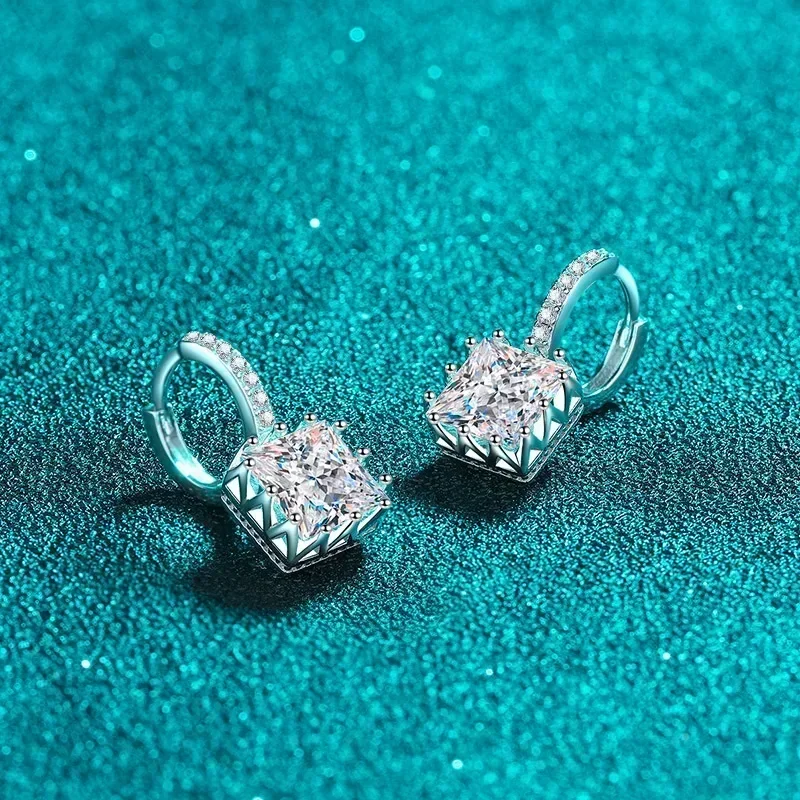 Temperament Square 1/2/4 CT Moissanite Diamond Brilliant Drop Earrings, Platinum PT950 Women's Wedding Fine Jewelry Ladys Gift