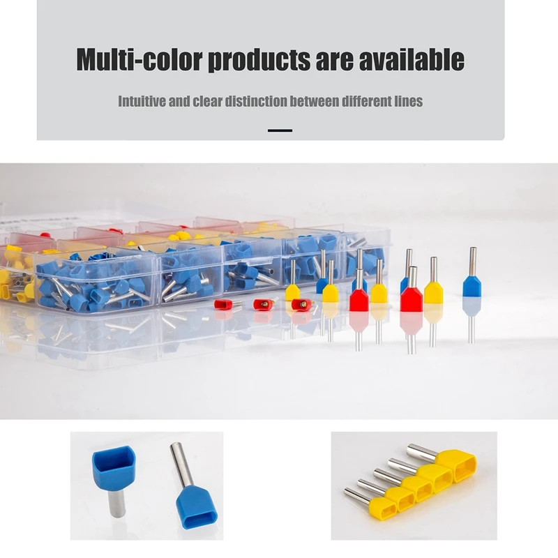 Double Wire Ferrules Kit, 500Pcs Wire Ferrule Terminals, Insulated Ferrule Crimp Pin Terminals, Cord Pin End Terminal Durable