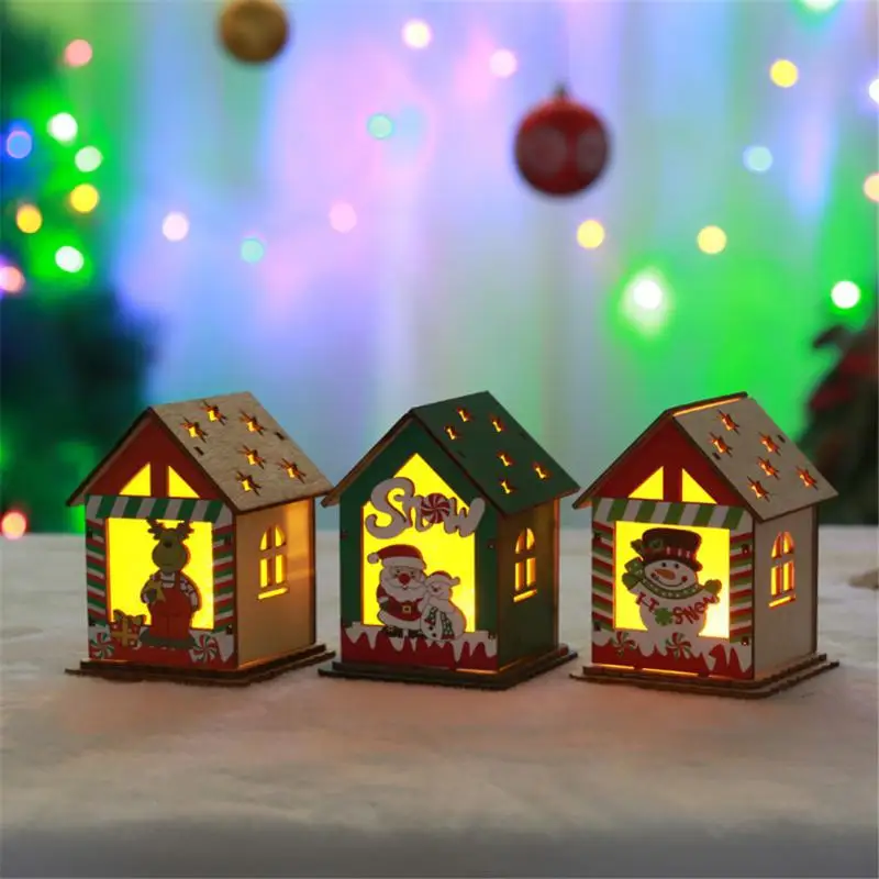 Christmas Wooden House Desk Topper Table Decor Desktop Decor Christmas Ornaments LED Light Wood House Durable Easy To Use