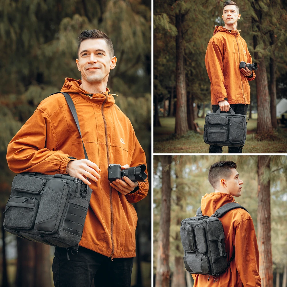 Besnfoto Camera Backpack Bag,12L Waterproof Canvas Potography Camera Case With Laptop Compartment for Outdoor Shooting