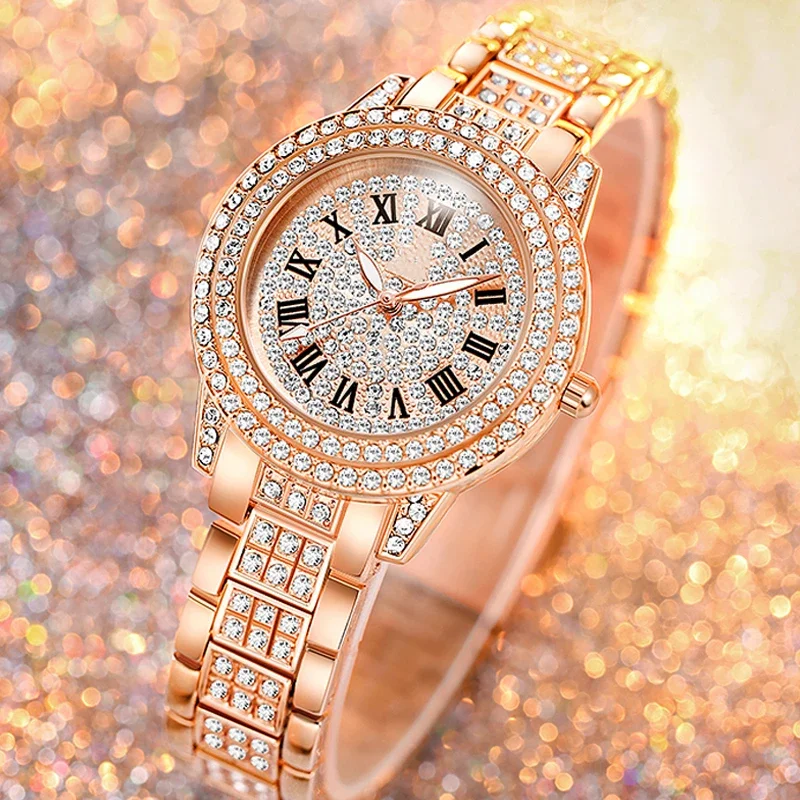 

Quartz Wristwatches Women Watch with Diamond Elegant Brand Quartz Steel Bracelet Watches Ladies Zircon Crystal Top Fashion Clock