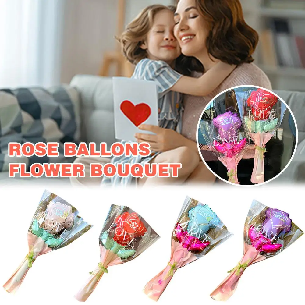 Handheld Rose Balloons Flower Bouquet Birthday Decor Day Aluminum Ribbon Valentine’s Wedding With Balloon Gifts Film Mother L6V1