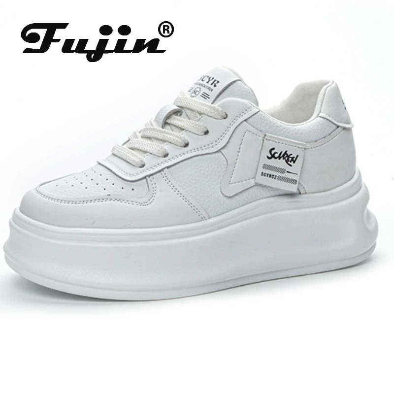 

Fujin 7cm Cow Genuine Leather Women Chunky Sneaker Skate Boarding High Brand Casual Vulcanized Shoes Platform Wedge Stable Shoes