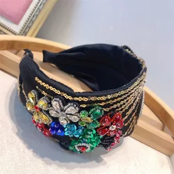 Luxury Baroque Rhiestone Sponge Headbands Fashion Hair Accessories Women Rrendy Party Shiny Wide Side Hairband Hair Band Girl