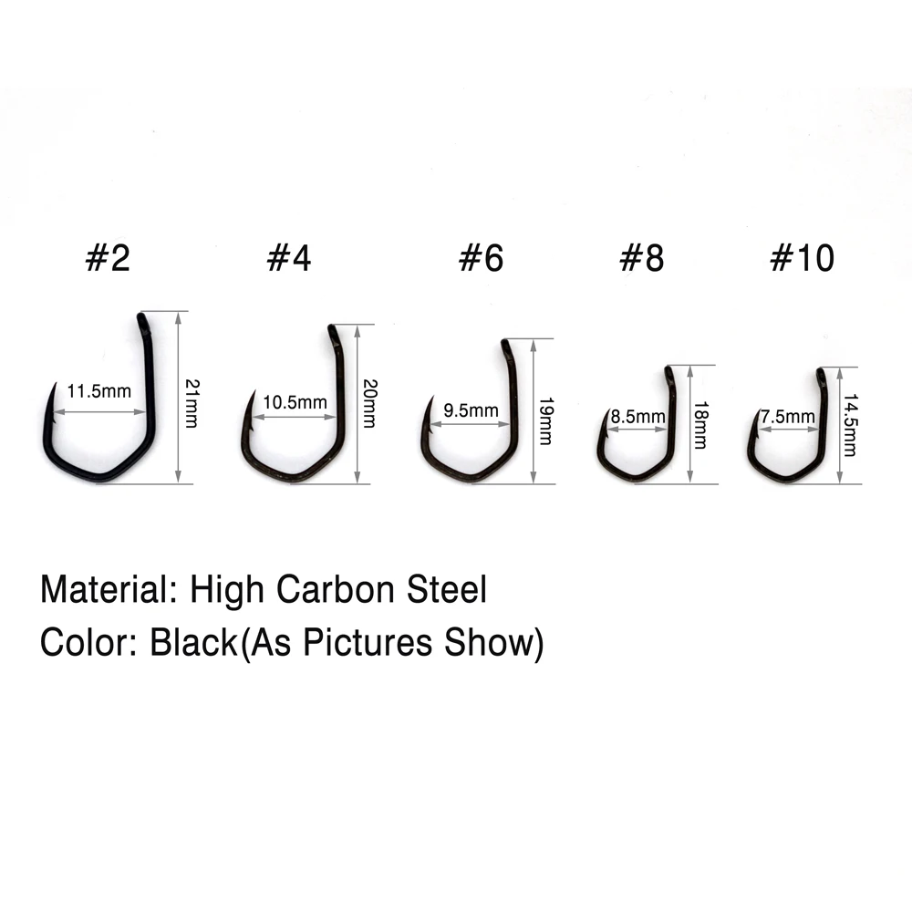 MNFT 12Pcs Carp Fishing V-Curve Barbed Hooks High-Carbon Steel Black Catfish Hook 2/4/6/8#